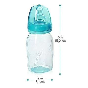 Evenflo Feeding Premium Proflo Vented Plus Polypropylene Baby, Newborn and Infant Bottles - Helps Reduce Colic - Teal/Green/Blue, 4 Ounce (Pack of 6)