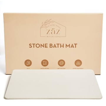 zåz interiors ZAZ Stone Quick Drying Bath Shower Mat, Diatomaceous Earth, Non-Slip, Water Absorbent...