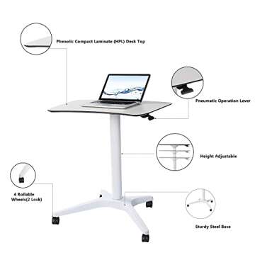 CARTMAY Pneumatic Height Adjustable Mobile Desk with Wheels