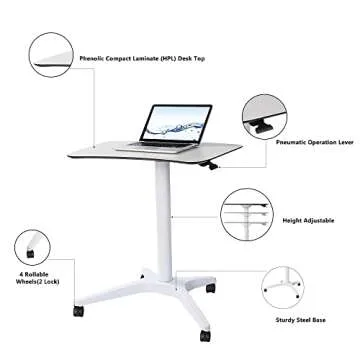 CARTMAY Pneumatic Height Adjustable Mobile Desk with Wheels