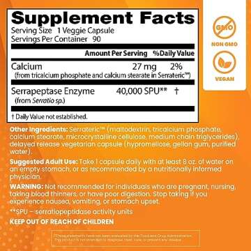 Doctor's Best Serrapeptase, Non-GMO, Vegan, Helps Support Healthy Sinuses, 40,000 SPU, 90 Count