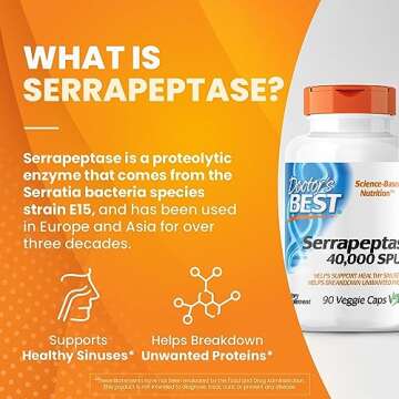 Doctor's Best Serrapeptase, Non-GMO, Vegan, Helps Support Healthy Sinuses, 40,000 SPU, 90 Count