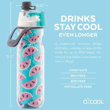O2COOL Mist 'N Sip Misting Water Bottle 2-in-1 Mist And Sip Function With No Leak Pull Top Spout Reusable Sports Water Bottle - 20 oz (Watermelon)