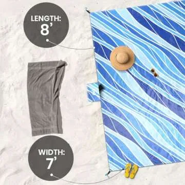 Everlasting Comfort Beach Blanket Waterproof Sandproof - Large Oversized Beach Mat for 10 People w/Stakes, Storage Bag - Beach Accessories for Family, Picnic, Concert, Travel