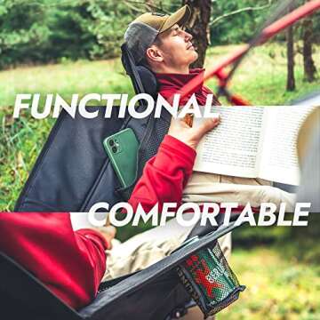 Dowinx Oversized Rocking Camping Chair, Fully Padded Patio Chair with Side Pocket and Carry Bag, High Back Portable Lawn Recliner with Headrest, Support 300 lbs, Grey