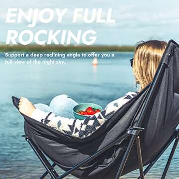 Dowinx Oversized Rocking Camping Chair, Fully Padded Patio Chair with Side Pocket and Carry Bag, High Back Portable Lawn Recliner with Headrest, Support 300 lbs, Grey