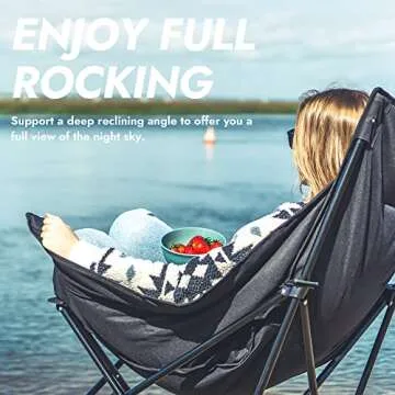 Dowinx Oversized Rocking Camping Chair, Fully Padded Patio Chair with Side Pocket and Carry Bag, High Back Portable Lawn Recliner with Headrest, Support 300 lbs, Grey