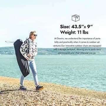 Dowinx Oversized Rocking Camping Chair, Fully Padded Patio Chair with Side Pocket and Carry Bag, High Back Portable Lawn Recliner with Headrest, Support 300 lbs, Grey