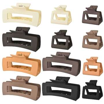 12 Pcs Rectangle Clips, Accessories for Women and Girls, Including 6 Pcs 4 Inch Large Clips for Thic...