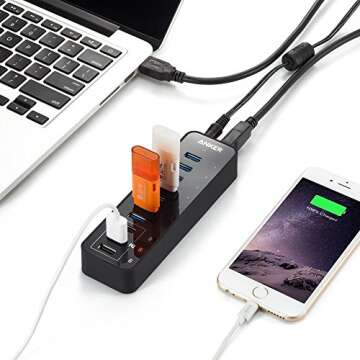 Anker 10 Port 60W Data Hub with 7 USB 3.0 Ports and 3 PowerIQ Charging Ports for MacBook, Mac Pro/Mini, iMac, XPS, Surface Pro, iPhone 7, 6s Plus, iPad Air 2, Galaxy Series, Mobile HDD, and More
