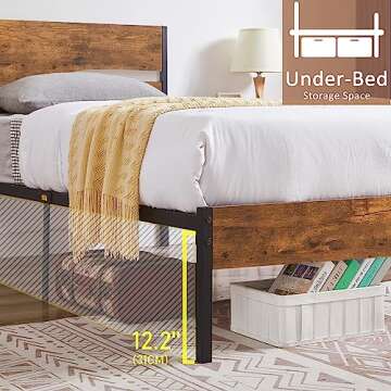 VECELO Platform Bed Frame Twin Size with Rustic Vintage Wood Headboard, Strong Metal Slats Support, No Box Spring Needed