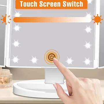 FASCINATE Trifold Vanity Mirror with Lights, Lighted Makeup Mirror 2X/3X Magnification, 21 LED Touch Dimming, Dual Power 180° Rotation Lit Beauty Table Mirror, Make up Mirror with Lighting