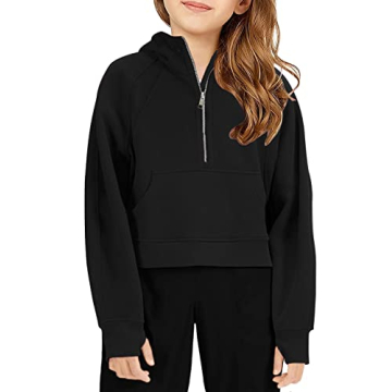 Doshoop Girls Half Zip Collar Cropped Hoodies Sweatshirts - Stylish and Cozy