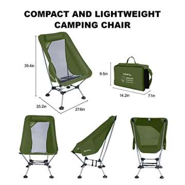 HITORHIKE Camping Chair with Nylon Mesh and Comfortable Headrest Ultralight High Back Folding Portable Compact for Camping, Hiking, Backpacking, Picnic, Festival, Family Road Trip(Green)