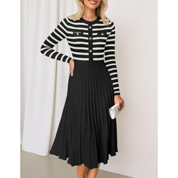 ZESICA Women's Stylish Long Sleeve Midi Dress