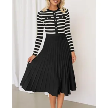 ZESICA Women's Stylish Long Sleeve Midi Dress