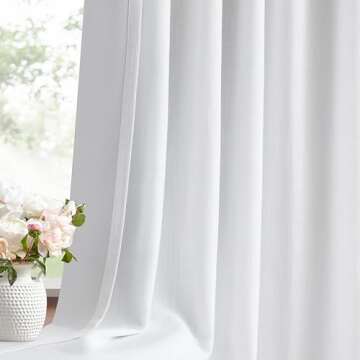 WEST LAKE 90 Inches Long Bailey Pinch Pleated Full Blackout Curtains with Liners,White 100 Room Dark...