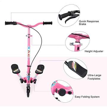 AODI Swing Scooter for Kids, 3 Wheels Foldable Wiggle Scooter Push Drifting with Adjustable & 2 Rear...