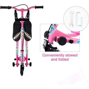 AODI Swing Scooter for Kids, 3 Wheels Foldable Wiggle Scooter Push Drifting with Adjustable & 2 Rear LED Wheels Kicks Scooter for Boys and Girls Ages 3-8