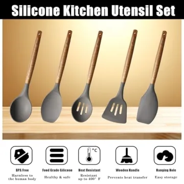 Quality Kitchen Utensils Set - Durable Silicone & Wood