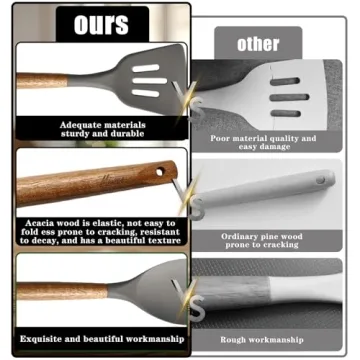 Quality Kitchen Utensils Set - Durable Silicone & Wood