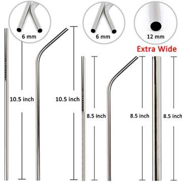 Youngever Reusable Stainless Steel Straws, with 2 Extra Wide Straws for Smoothie and Bubble Tea, to ...