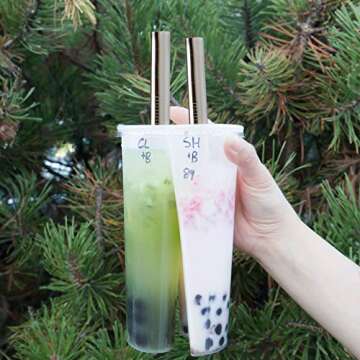 Youngever Reusable Stainless Steel Straws, with 2 Extra Wide Straws for Smoothie and Bubble Tea, to Go Bag, 20 Ounce and 30 Ounce Tumblers (Silver)