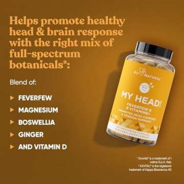 My Head! Headache Vitamins – Sensitivity, Tension, Comfort, Healthy Head Function for A Clear Mind – Fast acting Magnesium, Feverfew, Boswellia, Vitamin D, Ginger, & More – 60 Soft Capsules