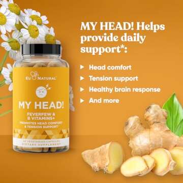 My Head! Headache Vitamins – Sensitivity, Tension, Comfort, Healthy Head Function for A Clear Mind – Fast acting Magnesium, Feverfew, Boswellia, Vitamin D, Ginger, & More – 60 Soft Capsules