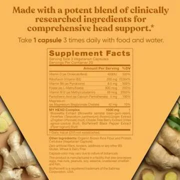 My Head! Headache Vitamins – Sensitivity, Tension, Comfort, Healthy Head Function for A Clear Mind – Fast acting Magnesium, Feverfew, Boswellia, Vitamin D, Ginger, & More – 60 Soft Capsules