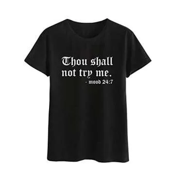 Dresswel Women Thou Shall Not Try Me Shirt Letter Print T-Shirt Funny Tee Tops Pocket Sweatshirt A-black