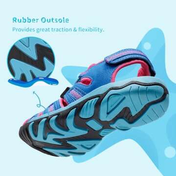 DREAM PAIRS Boys Girls Summer Outdoor Athletic Sport Sandals Walking Hiking Hook and Loop Adjustable Multicolor for Toddler/Little/Big Kids,Size 10 Toddler,Navy/Fuchsia/Mint,160912-K