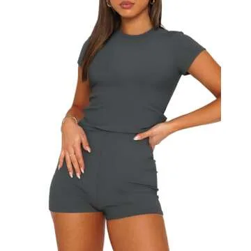 SAMPEEL Workout Sets for Women Slim Fit Pilates 2 Piece Summer Outfits Grey S