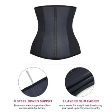YIANNA Waist Trainer for Women Tummy Control Latex Underbust Waist Cincher Corset Sport Girdle Hourglass Body Shaper,(Black, L)
