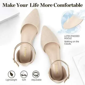 Zelaprox Comfortable Black Pointed Toe Flats with Ankle Strap