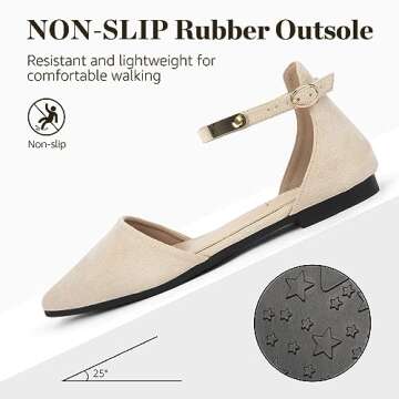 Zelaprox Comfortable Black Pointed Toe Flats with Ankle Strap