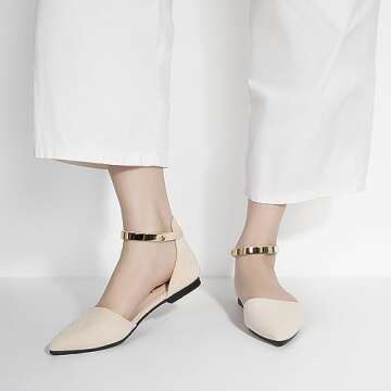 Zelaprox Comfortable Black Pointed Toe Flats with Ankle Strap