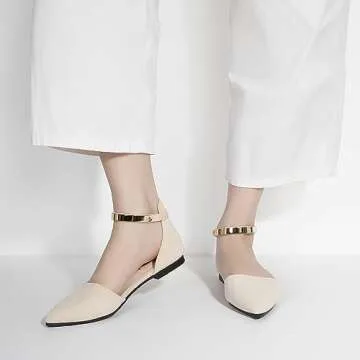 Zelaprox Comfortable Black Pointed Toe Flats with Ankle Strap