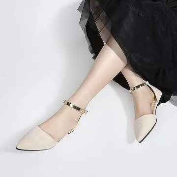 Zelaprox Comfortable Black Pointed Toe Flats with Ankle Strap