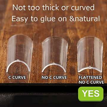 INENK Flattened No C Curve XXL Square Nail Tips, Clear Half Cover Tapered Square Straight Nail Tips ...