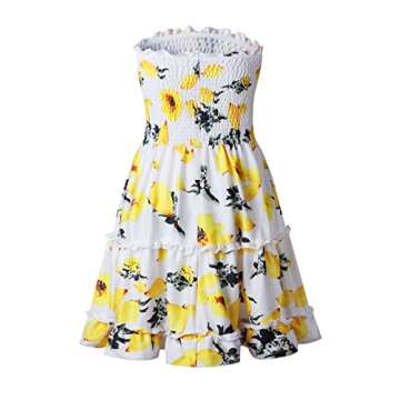 Angashion Women's Floral Strapless Pleated Flowy Skater Mini Tube Dress Lemon