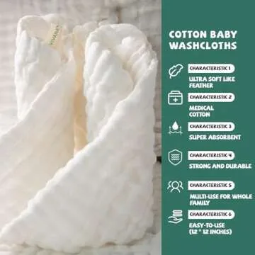 VIVANA Baby Muslin Washcloths -6 Layer Soft Absorbent Face Towel - Natural Newborn Wipes for Delicate Skin - Baby Registry as Shower