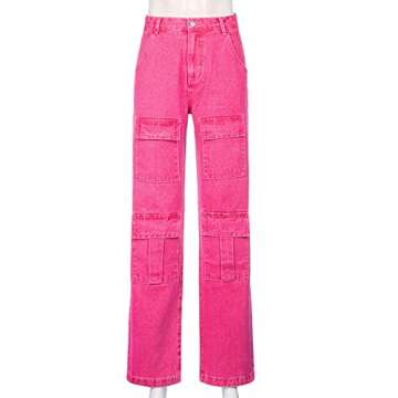 Women's High Waist Baggy Jeans Flap Pocket Relaxed Fit Elastic Waist Straight Wide Leg Y2K Fashion C...