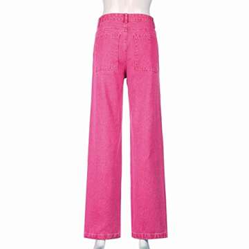 Women's High Waist Baggy Jeans Flap Pocket Relaxed Fit Elastic Waist Straight Wide Leg Y2K Fashion Cargo Jeans Pink