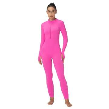 Sunzel Long Sleeve Jumpsuits for Women, Ribbed One Piece Casual Yoga Workout Zip Front Bodysuits, Le...