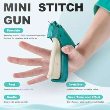 Stitch Gun for Clothes Kit, Include 1 Handheld Mini Stitch Gun, 6000 Pcs Micro Fasteners, 2 Micro Needles, Suitable for Quick Stitch Sewing Clothes, Quick Clothing Fixer, Micro Tagging Gun
