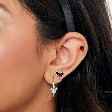 Disney Mickey Mouse Sterling Silver Hoop Earrings for Women