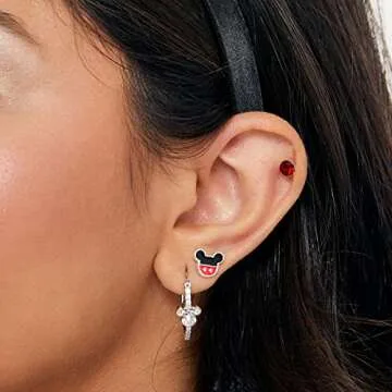 Disney Mickey Mouse Sterling Silver Hoop Earrings for Women