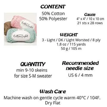 Cotton Blend Yarn for Knitting and Crocheting, 3 or Light Worsted, DK Weight, Drops Cotton Light, 1.8 oz 115 Yards per Ball (18 Pink)