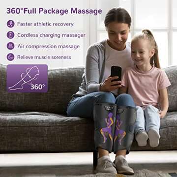 QUINEAR Rechargeable Leg Massager for Circulation and Pain Relief, Cordless Air Leg Compression Massager, Calf Massager Gift for Mom Dad Women Men (FSA or HSA Eligible)